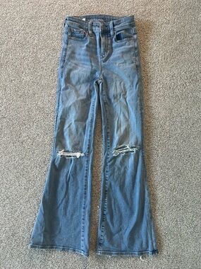 American Eagle Outfitters Medium Blue Ripped High-Rise Flare Jeans